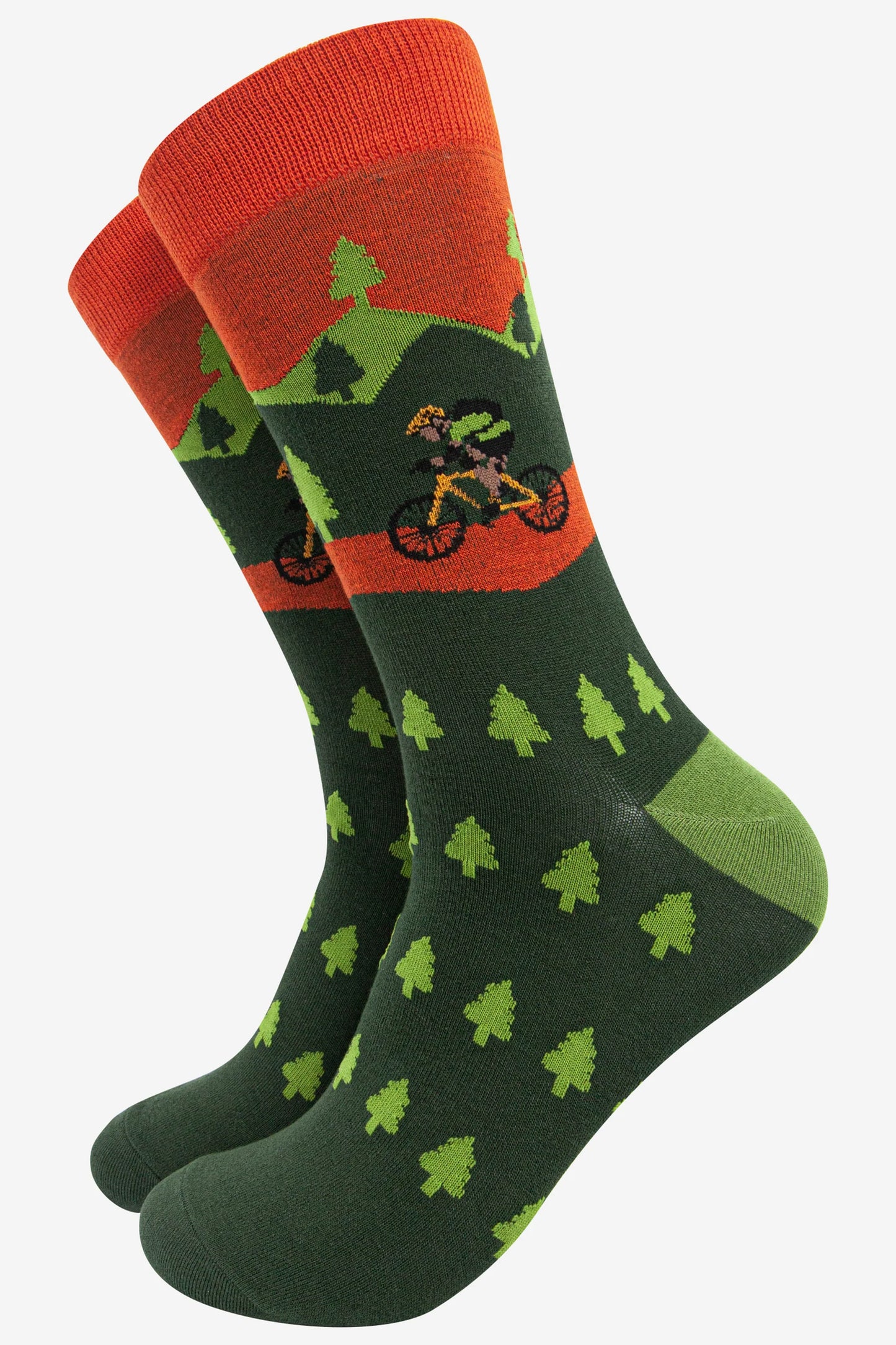 Men’s Bamboo Socks  Mountain Bike, Green/Orange
