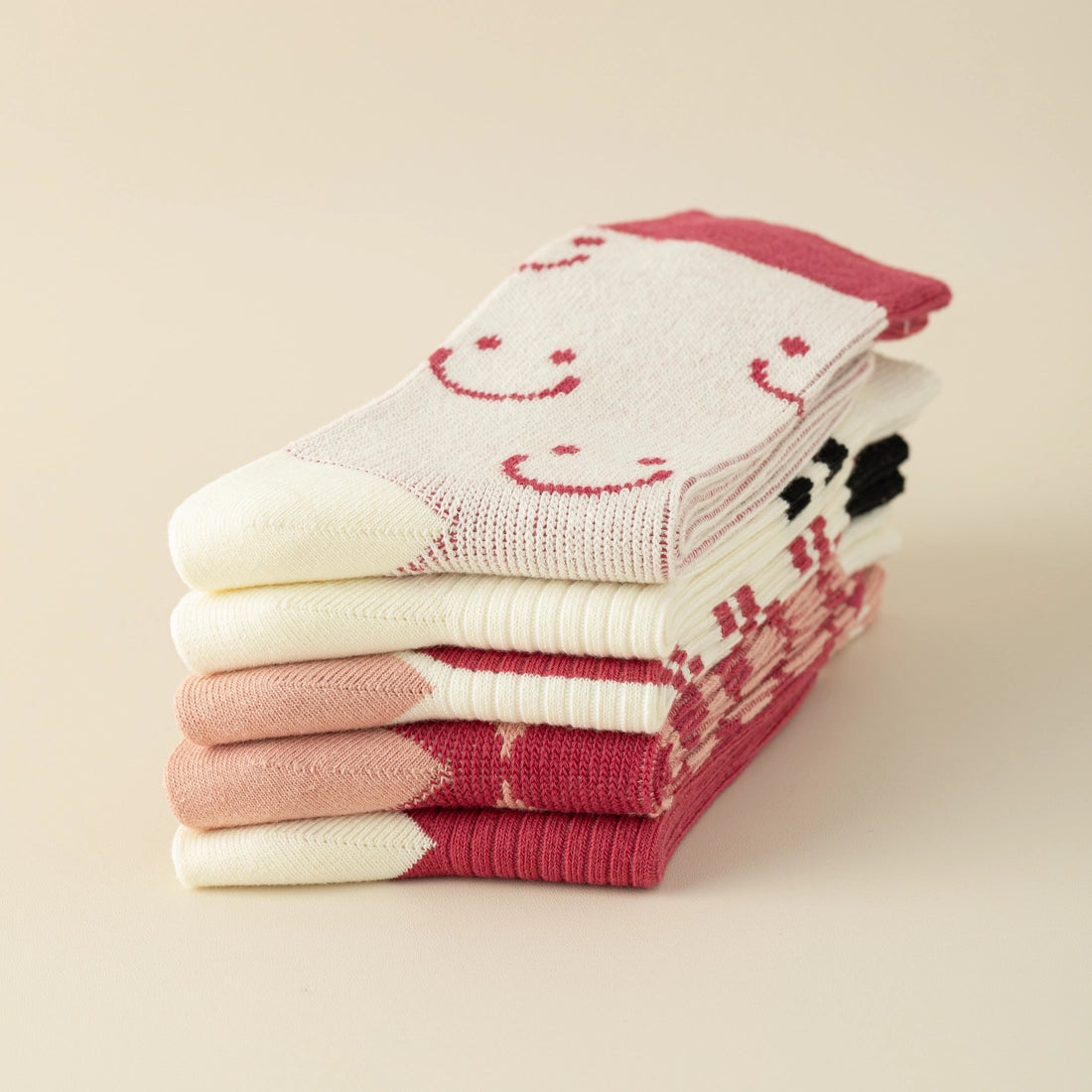 Pink Cotton Women's Socks with smiley Face