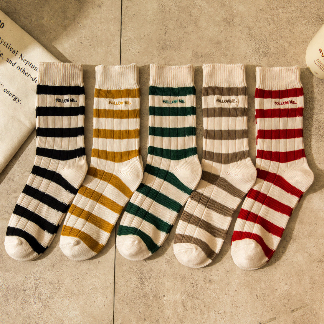 Unisex Vintage Green and White Striped Socks