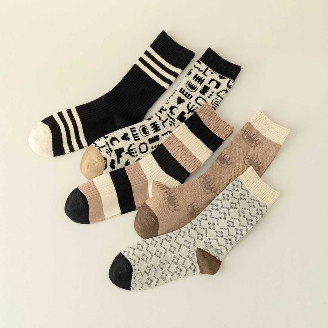 Women's Black,Brown Coffee and Cream Striped Cotton Socks 